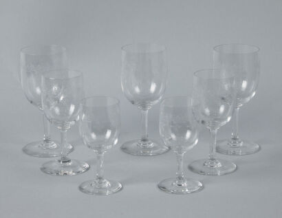 A Harlequin Set of Seven Crystal Glasses