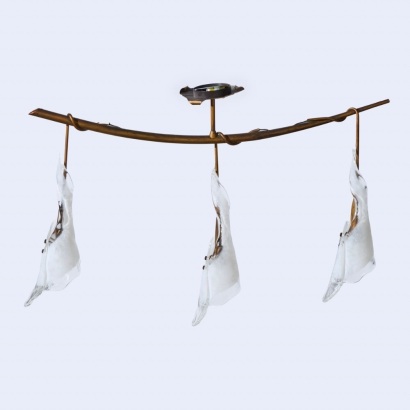 A Sil Lux Kingston Aged Brass Three-Light Chandelier with Murano Glass Shades