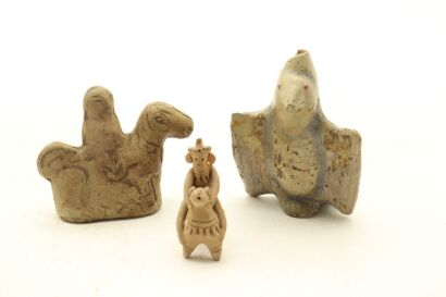 A Asia Gaogu Pottery Animal Ornament AND A Pottery Bird AND A Pottery Animal-John Perry Collections