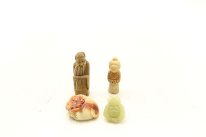 A Group of Four Chinese Jade Buddha and Mythical Beast and Figures-John Perry Collections