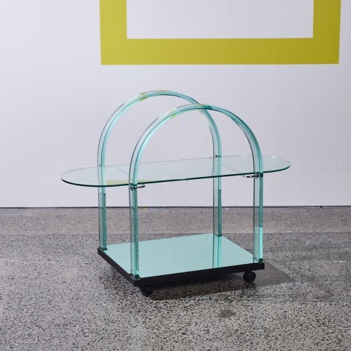 A Curved Green Glass Bar Cart by Fiam