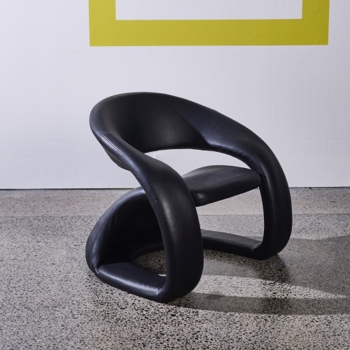 A Black Leather Sculptural Cantilevered 'Tongue' Lounge Chair by Jaymar