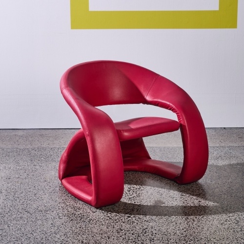 A Red Leather Sculptural Cantilevered 'Tongue' Lounge Chair by Jaymar