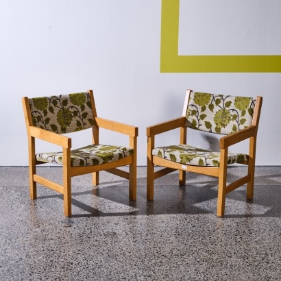 A Pair of Hans Wegner for Getama Oak Lounge Chairs