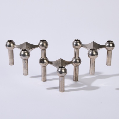 A Set of Three Mid-Century Nagel Chrome Candle Holders
