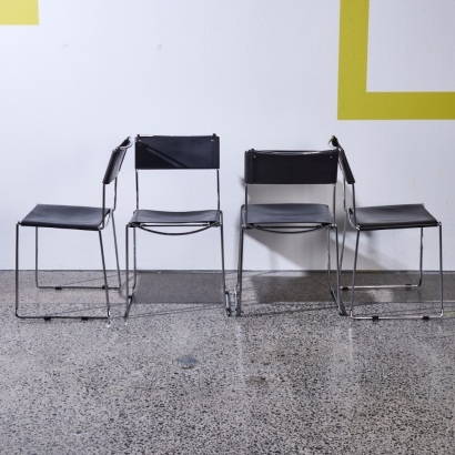A Set of Four Italian Steel and Leather Chairs