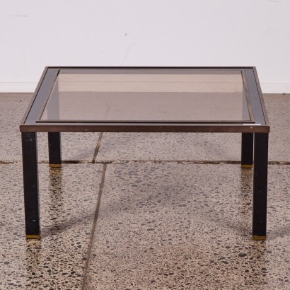 A Hollywood Regency Brass And Black Lacquer Coffee Table