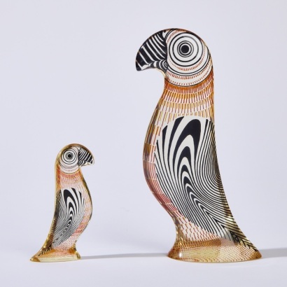 A Pair of Vintage Abraham Palatnik Op-Art Lucite Parrots