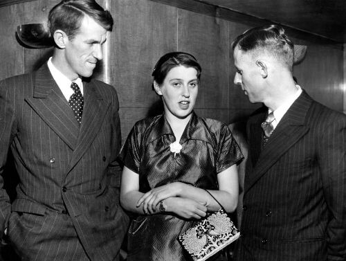 Sir Edmund Hillary Talks with Miss Louise Rose and Mr Rex Hillary at Pickwick Club Reception