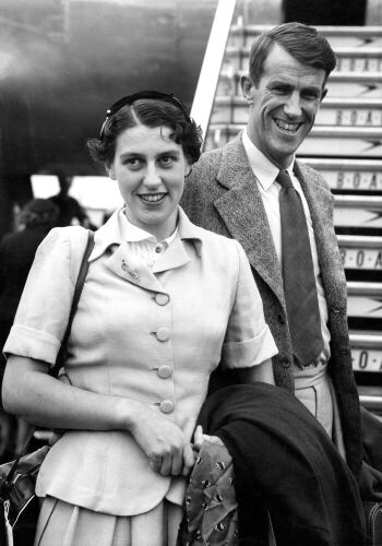 Sir Edmund Hillary With His Bride of a Few Days Ago