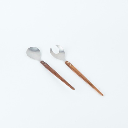 A Pair of Mid Century Teak & Stainless Steel Salad Servers