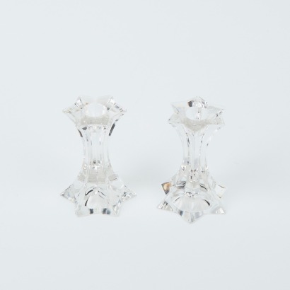 A Pair of Star Formed Crystal Candleholders