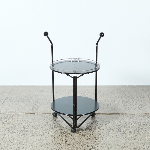 A Post Modern Memphis Folding Tri-Wheel Black Bar Cart