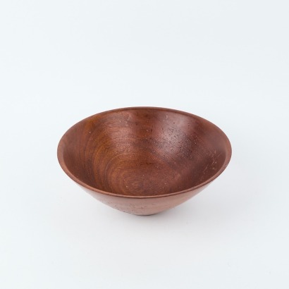 A Mid Century Hand Turned Wooden Salad Bowl And Matching Servers