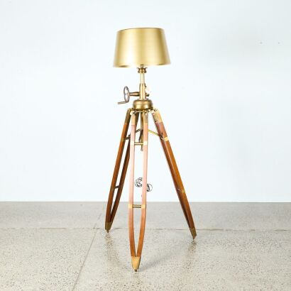 A Restoration Hardware Tripod Lamp with Tom Dixon Style Shade