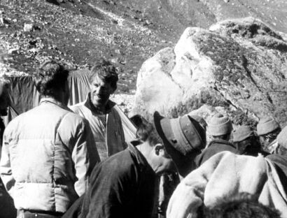 Sir Edmund Hillary and Desmond Doig Talking in the Village of Na