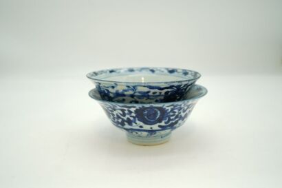 Two Chinese Qing Dynasty Blue and White 'Floral' Bowls-John Perry Collections