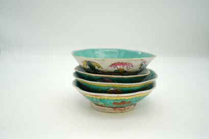 Four Chinese Qing Dynasty Famille-rose 'Flowers' Bowls-John Perry Collections