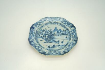 A Chinese 18th Century Mid-Qing Dynasty Blue and White Landscape Dish-John Perry Collections