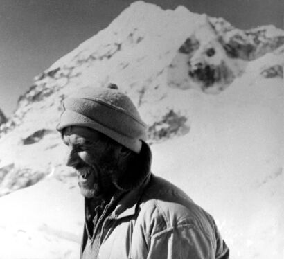 Sir Edmund Hillary on the Ripimu Glacier