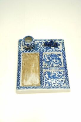 A Chinese Blue and White Dragon Ink-stone-John Perry Collections