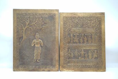 Two South Asian Bronze Relief Panels with Narrative Scenes-John Perry Collections