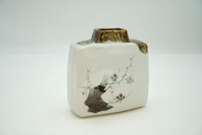 A Japanese Studio Cherry Blossom Square Vase-John Perry Collections