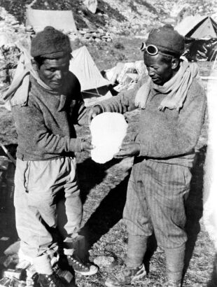 Sherpas with Plaster Cast of "Yeti Footprint"