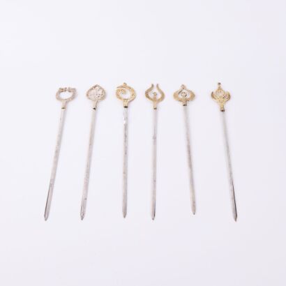 A Set of Six Genuine Turkish Kebab Skewers with Brass Handles