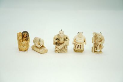 A Group of Five Japanese Ivory Figures--John Perry Collections