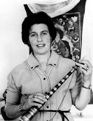 Lady Hillary with a Tibetan Musical Instrument
