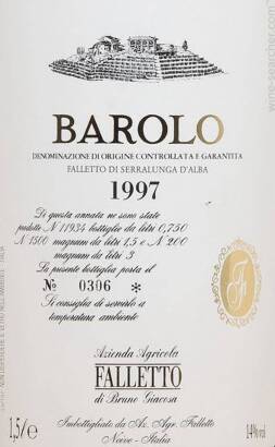 (1) 1997 Giacosa Barolo Falleto, Piedmont 