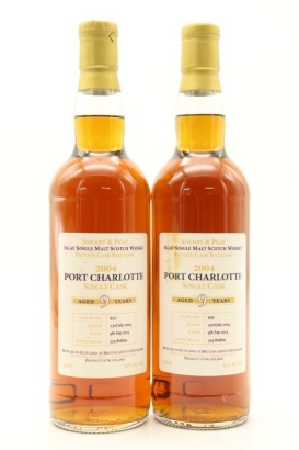 (2) Bruichladdich 2004 Port Charlotte Private Cask Sherry & Peat 9 Year Old Single Malt Scotch Whisky, 60% ABV