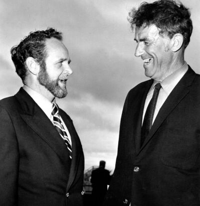 Mr W Pederson and Sir Edmund Hillary at Christchurch Airport