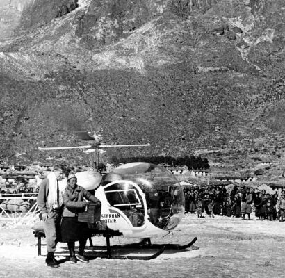 Tenzing Norgay and Sir Edmund Hillary with Helicopter