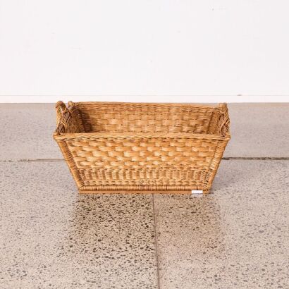 A Large Vintage Rectangular Wicker Basket