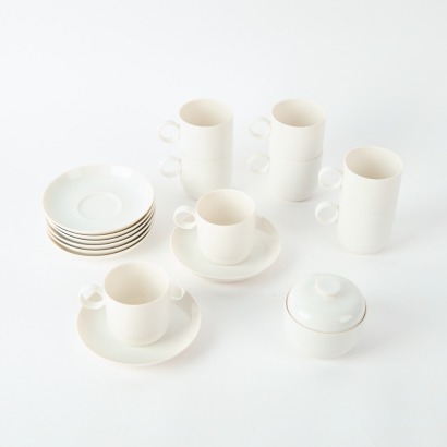 A Set Of Eight Mid-Century Rosenthal Studio Line Tea Cups And Saucers With A Sugar Bowl