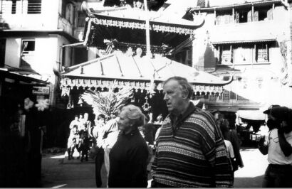 Sir Edmund and Lady Hillary Walk Through a Bazaar in Kathmandu