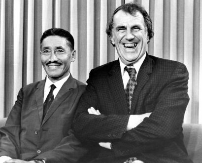 TOM LINSEN Sir Edmund Hillary meets Tenzing Norgay at Sydney Airport