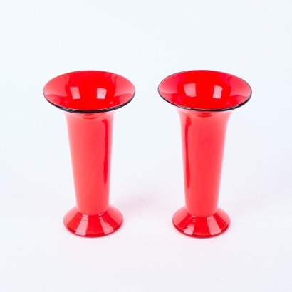 A Pair of Red Tango Glass Vases