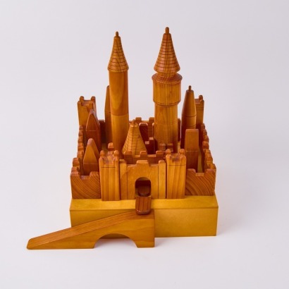A Vintage New Zealand Timber Handcrafted 'Castle' Puzzle In Box